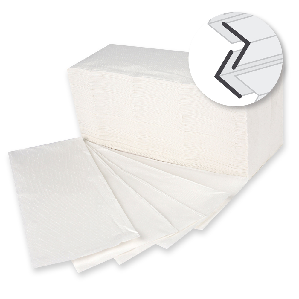 Papierhandtücher, 2-lagig aus Zellulose, V/ZZ-Falzung, aufgefächert