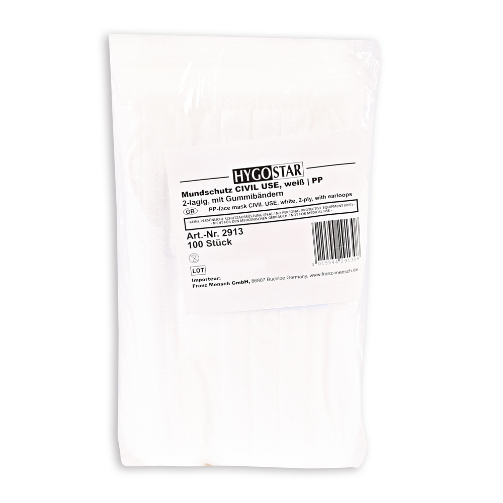 Mundschutz Civil Use, 2-lagig aus PP in weiß in der Verpackung