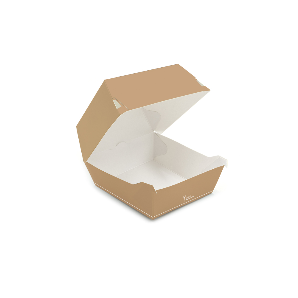 Organic hambuger boxes Carta made of paperboard/PE, in front view