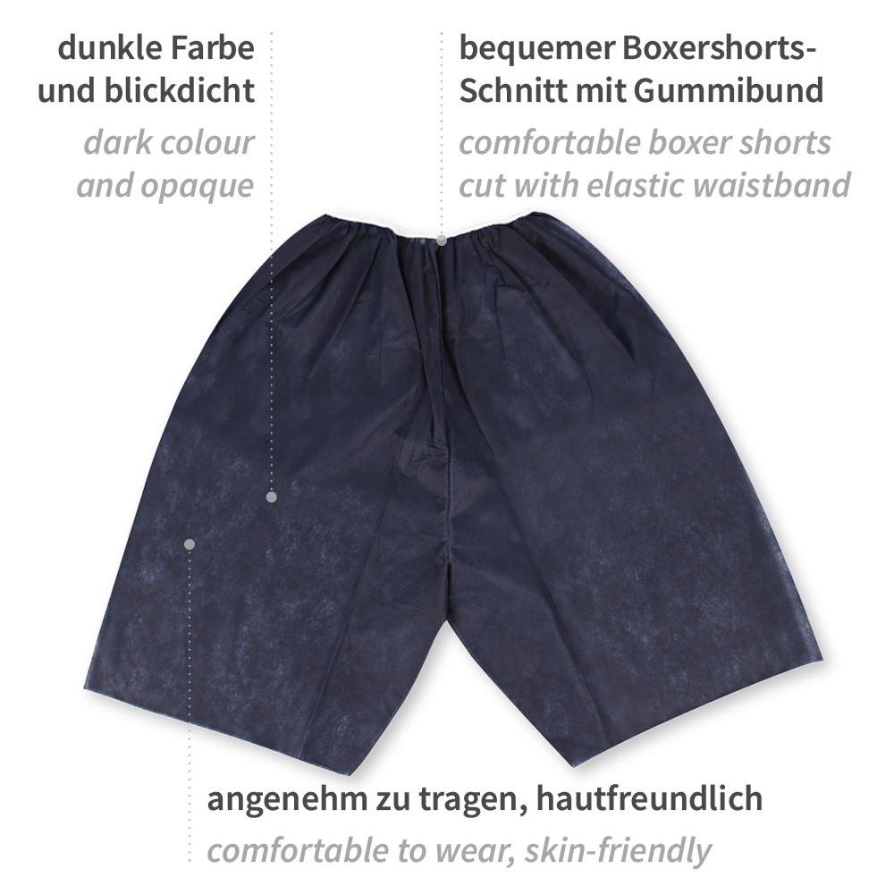 Einweg-Shorts Unisex, dunkelblau aus PP, Größe XL, Eigenschaften Einweg-Shorts Unisex, dunkelblau aus PP, Größe XL mit Eigenschaften
