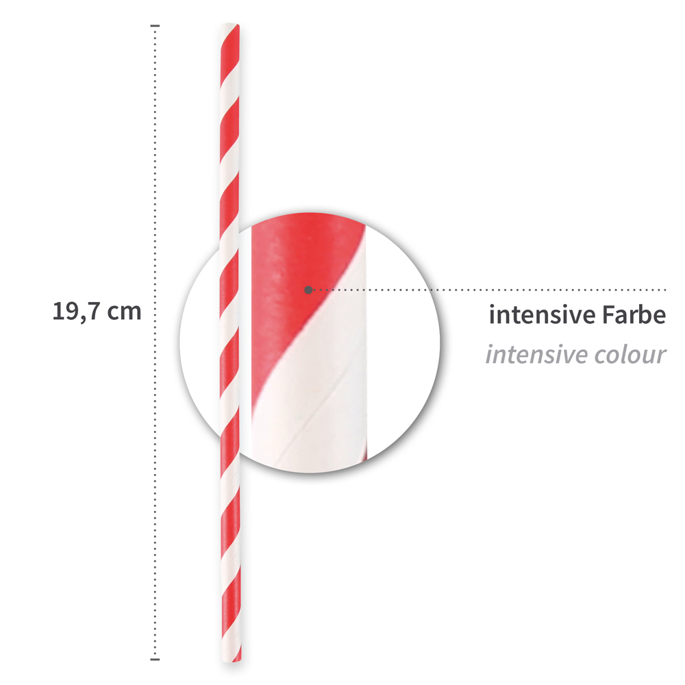 Paper drinking straw "Classic" striped, FSC®-certified, dimensions, red