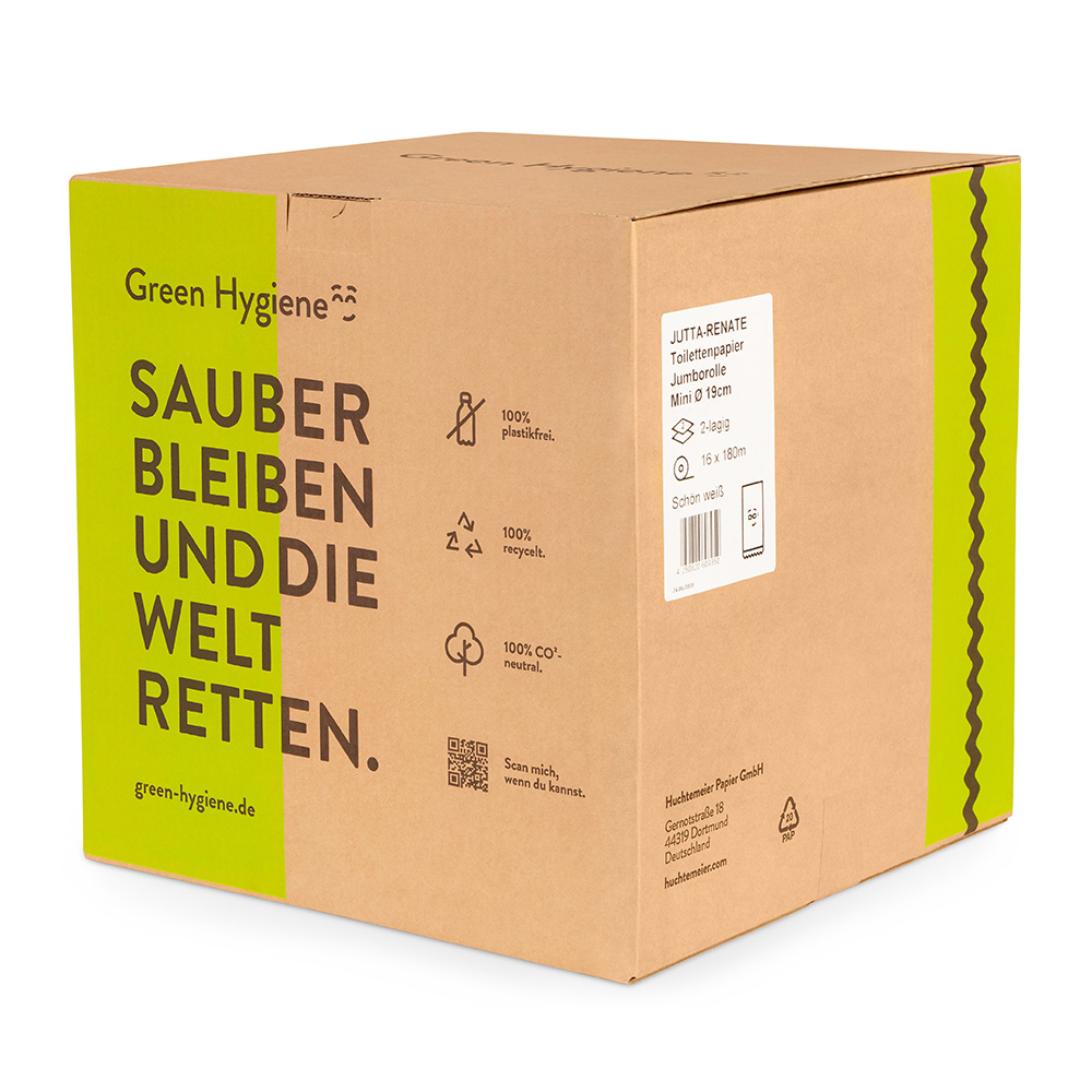Green Hygiene® Toilettenpapier JUTTA-RENATE, Jumbo, 2-lagig | Recyclingpapier, Karton Green Hygiene® Toilettenpapier JUTTA-RENATE, Jumbo, 2-lagig aus Recyclingpapier, Karton