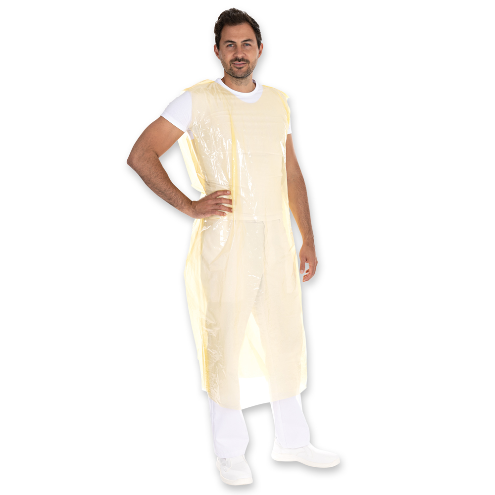 Full body aprons approx. 30 my LDPE in the front view in yellow