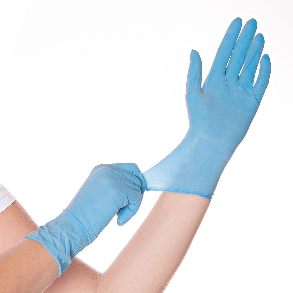 Latex gloves Skin powdered in blue