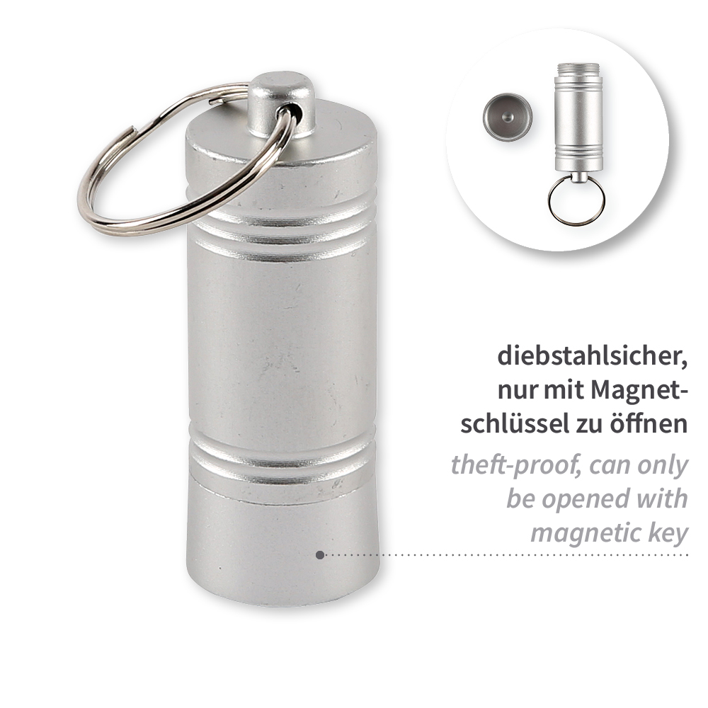 Holder for squeeze bottle, made from plastic, magnetic key