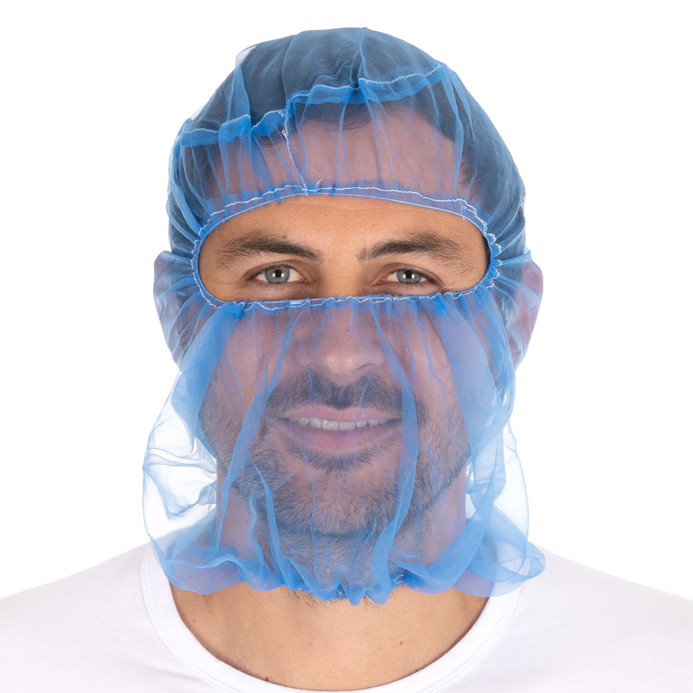 Astrohauben Micromesh aus Nylon in blau in der Frontansicht über der Nase