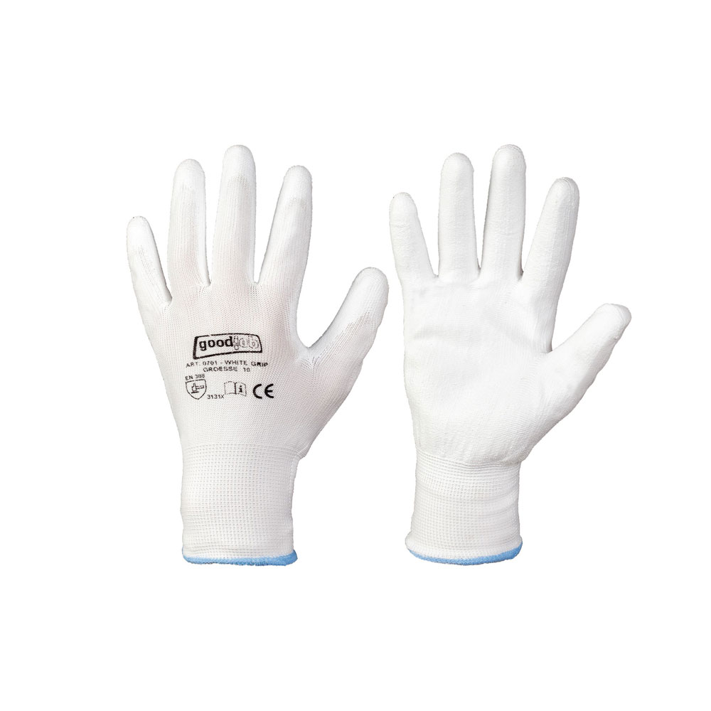 Goodjob® White Grip 0701, fine knit gloves, front and back view