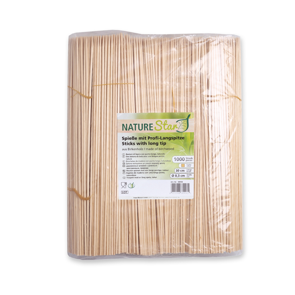 Organic wooden skewers with packing