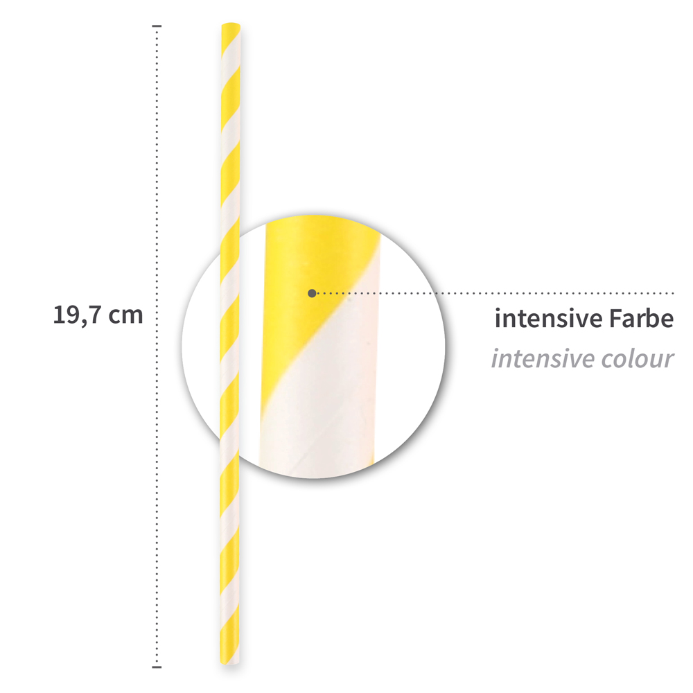 Paper drinking straw "Classic" striped, FSC®-certified, dimensions, yellow
