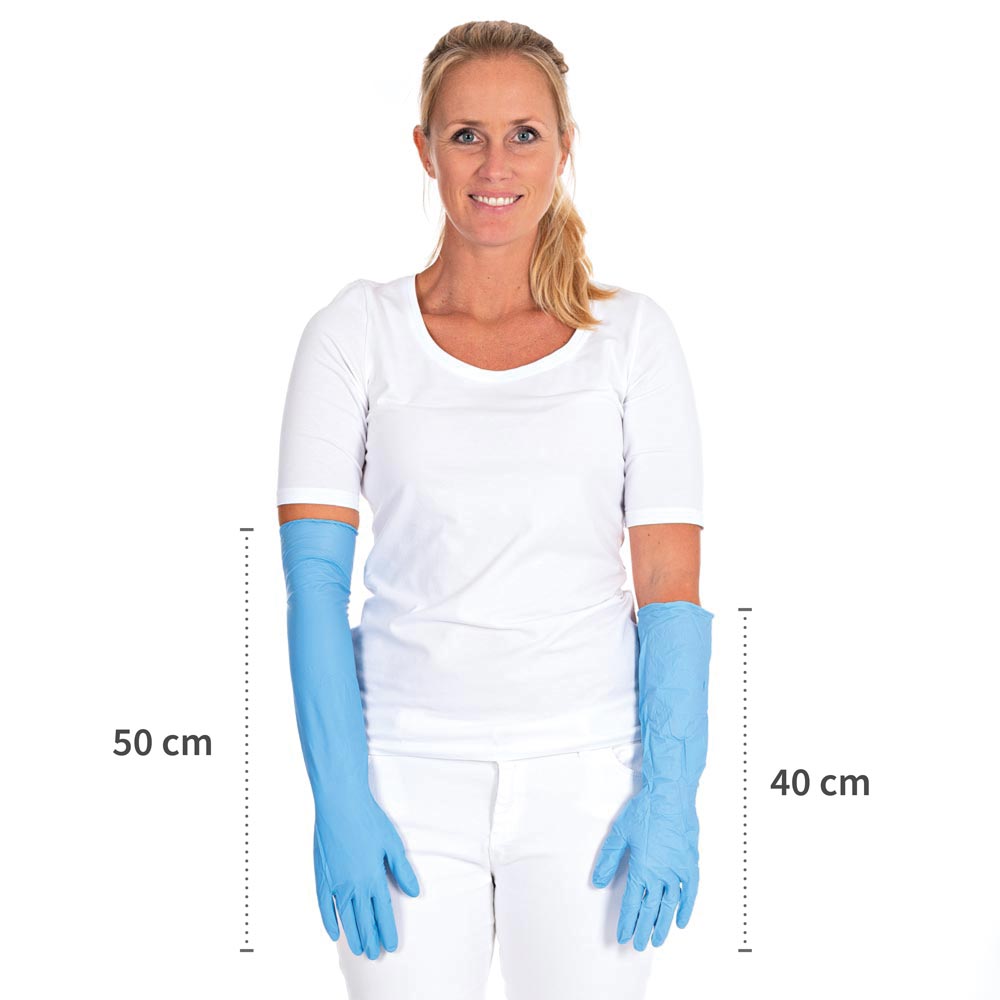 Nitrile gloves Extra Safe Superlong, powder-free comparsion 40cm and 50cm length