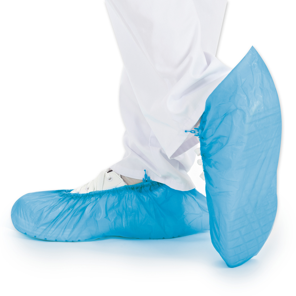 Overshoes for Hygomat made of CPE in the front view in the color blue 
