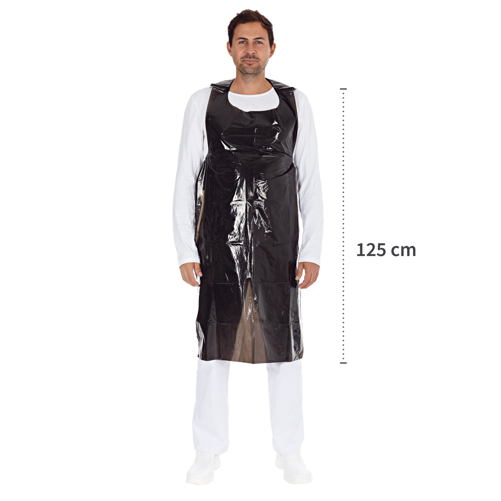 Disposable aprons on roll, 35my made of LDPE with dimensions in black 