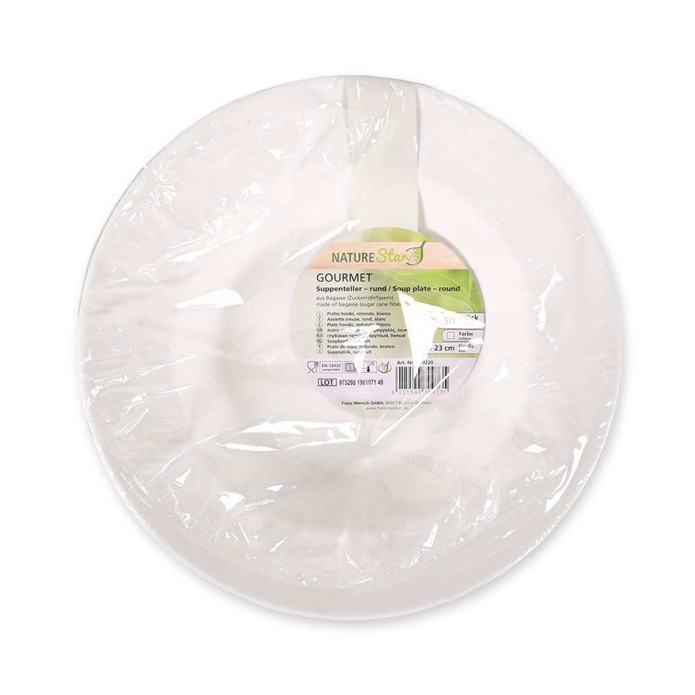 Organic plates Gourmet, round made bagasse in the package