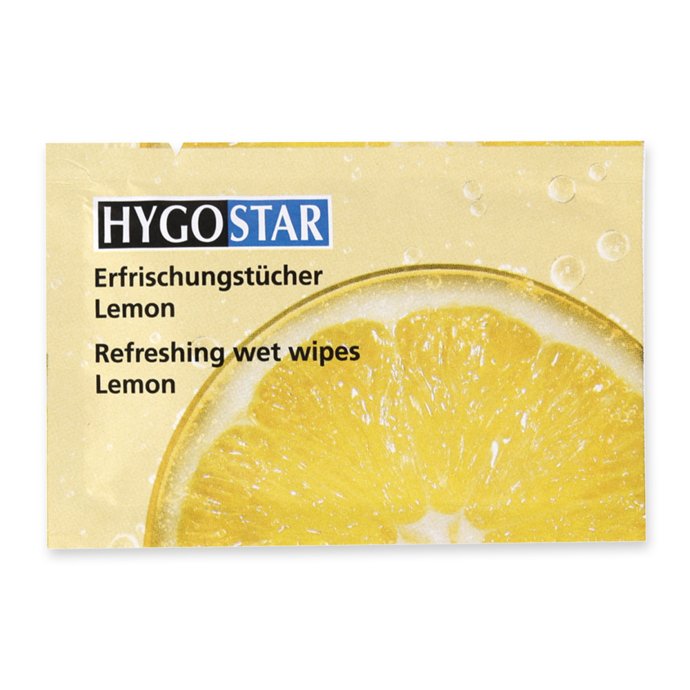 Refreshing wet wipe lemon made of viscose/PES