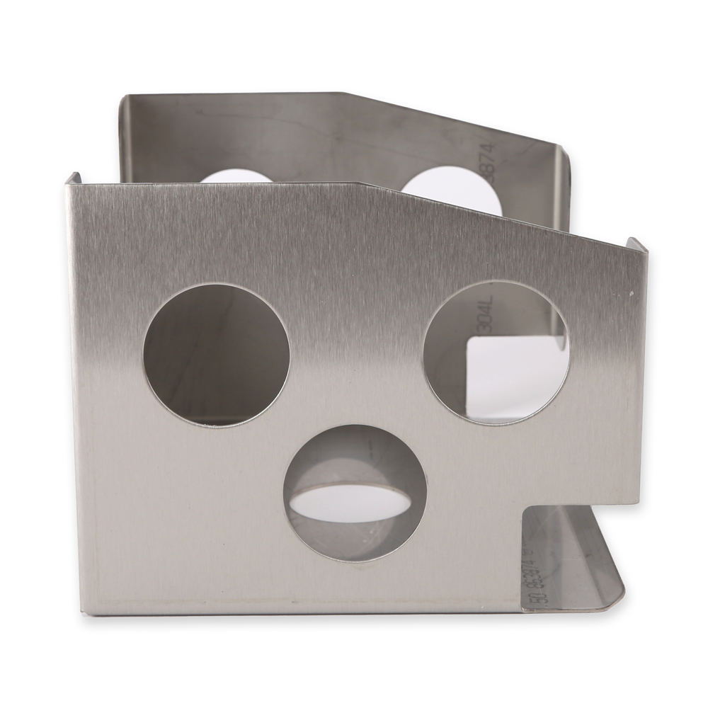 Wall holder for canisters made of stainless steel, side view