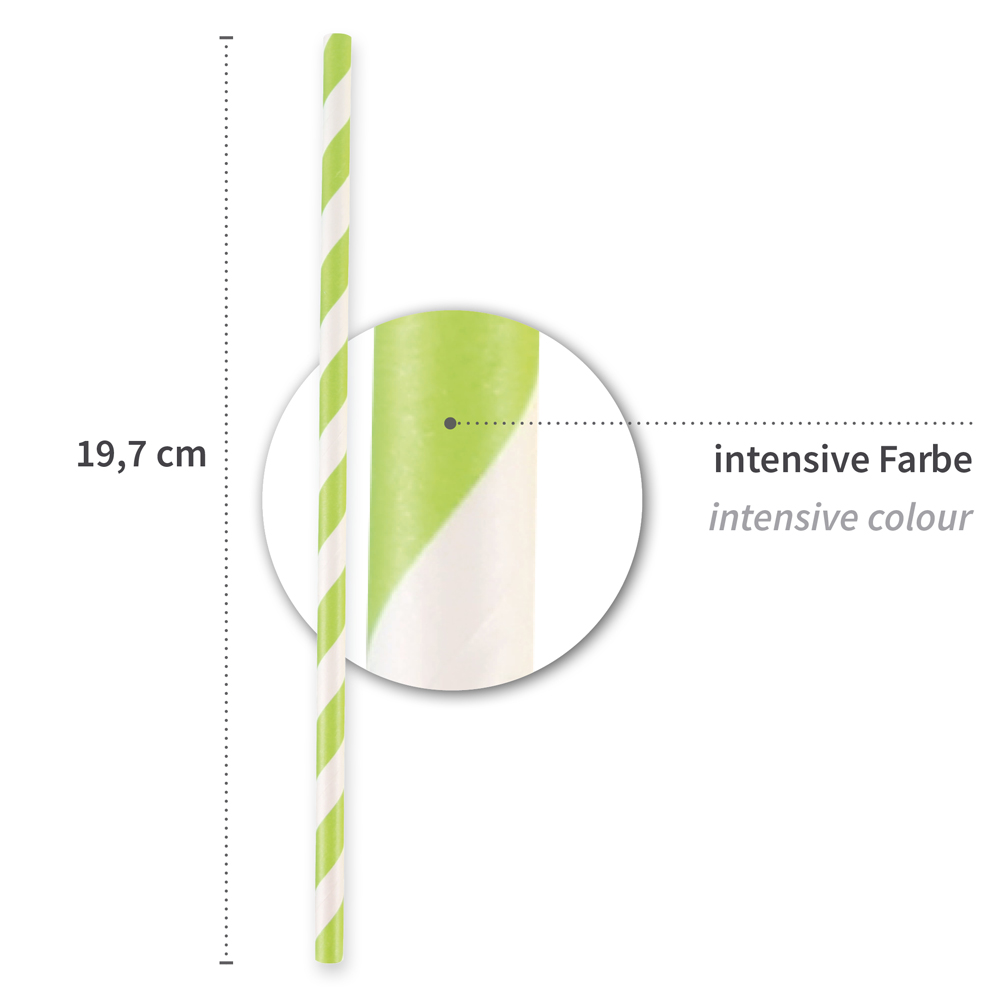 Paper drinking straw "Classic" striped, FSC®-certified, dimensions, green