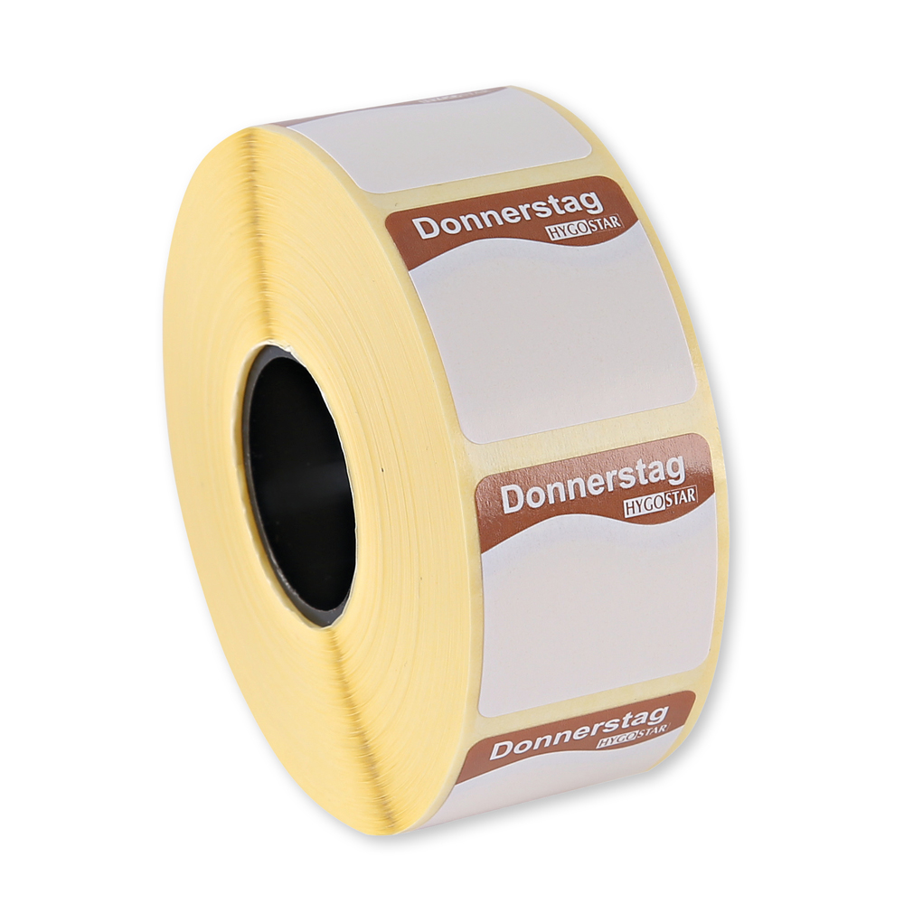 Day labels "Donnerstag", size: 25 x 25mm, roll