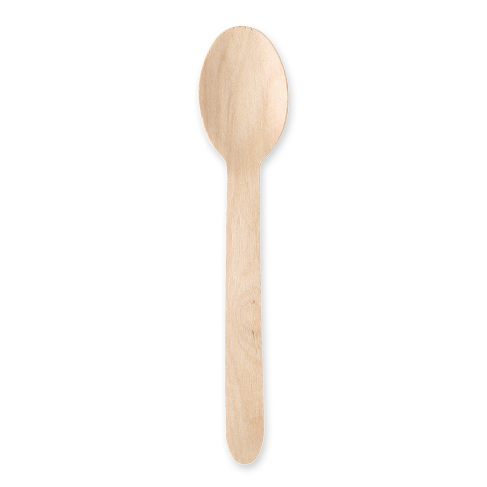 Biodegradable spoon made of birch wood in the front view 