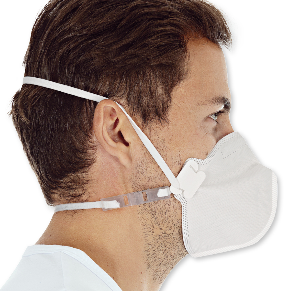 Atemschutzmasken FFP3 NR, vertikal faltbar aus PP in der Seitenansicht