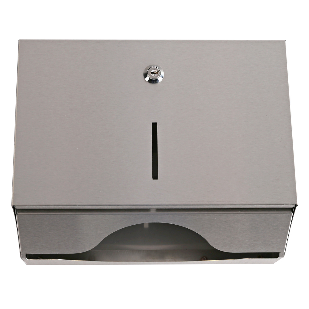 Folded hand towel dispenser, C- & V/ZZ-fold made of stainless steel, front view