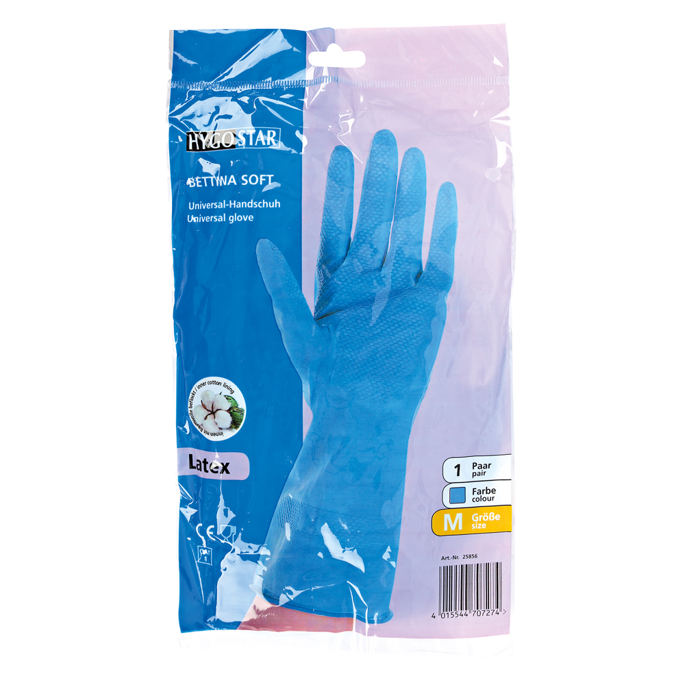 Household gloves Bettina Soft made of latex in blue in the package