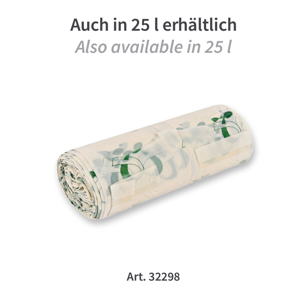 Bio-Müllbeutel mit Griff, 25 l | Maisstärke, Rolle, Variante Bio-Müllbeutel mit Griff, 25 l, aus Maisstärke, als Rolle, als Varianten