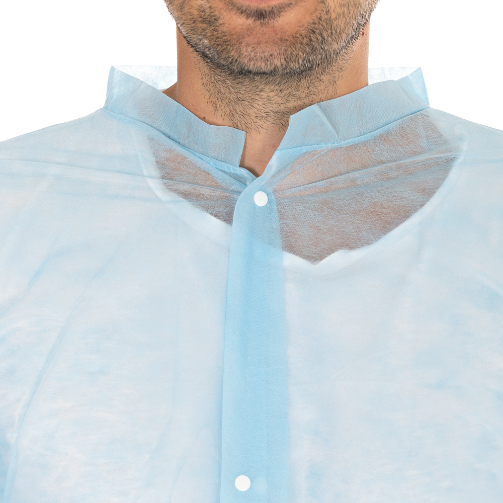 Besucherkittel Light mit Druckknöpfen aus PP im Sparpack in blau mit Hemdkragen