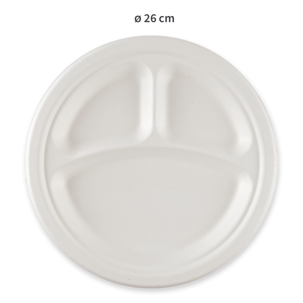 Biodegradable plate "Triple" round made of sugarcane with diameter