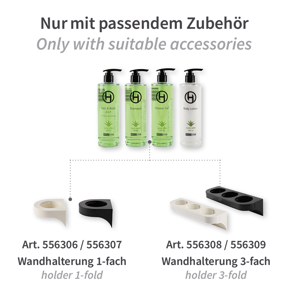 Shower Gel, pump dispenser, accessories