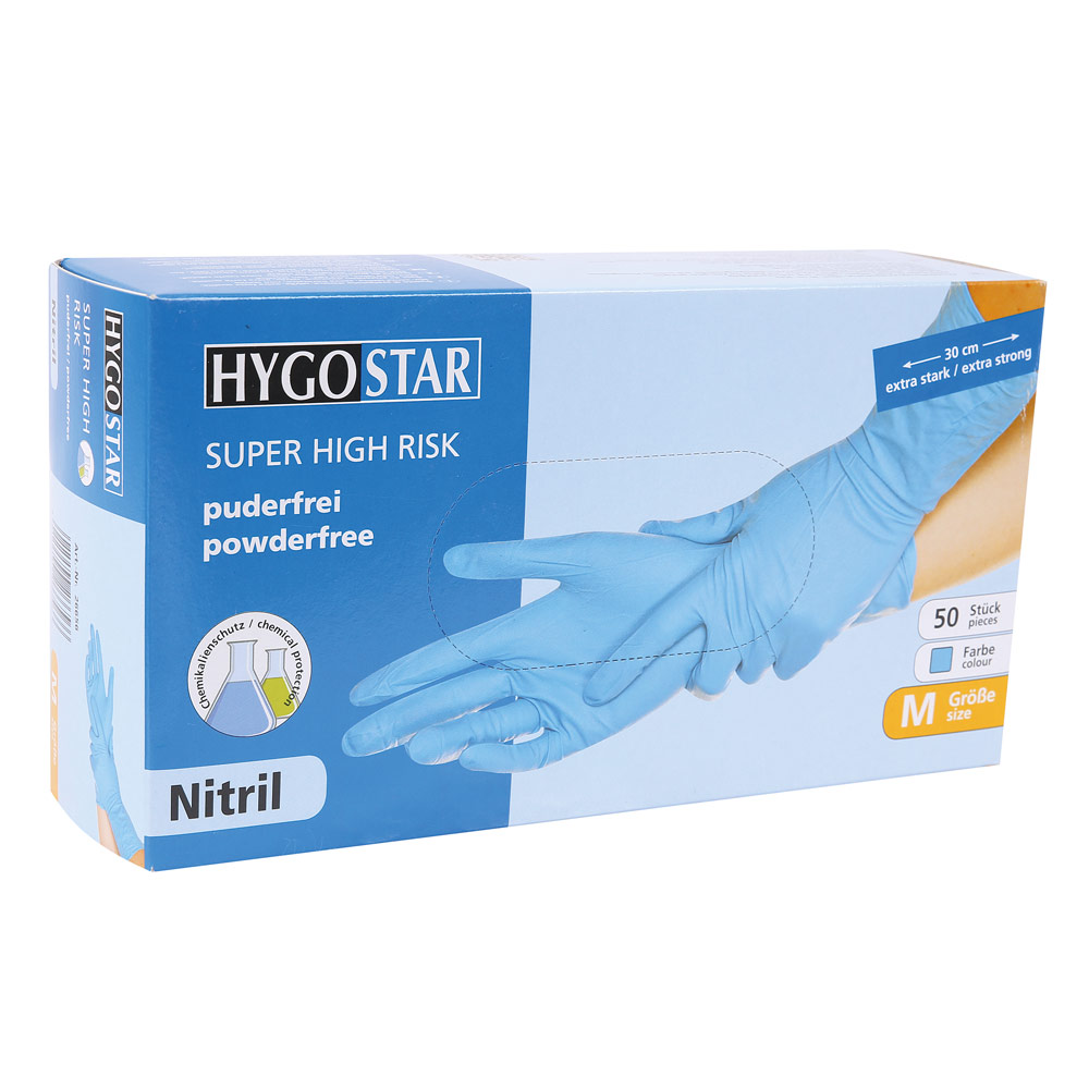 Chemical protection gloves Super High Risk made of nitrile in blue in the dispenser box