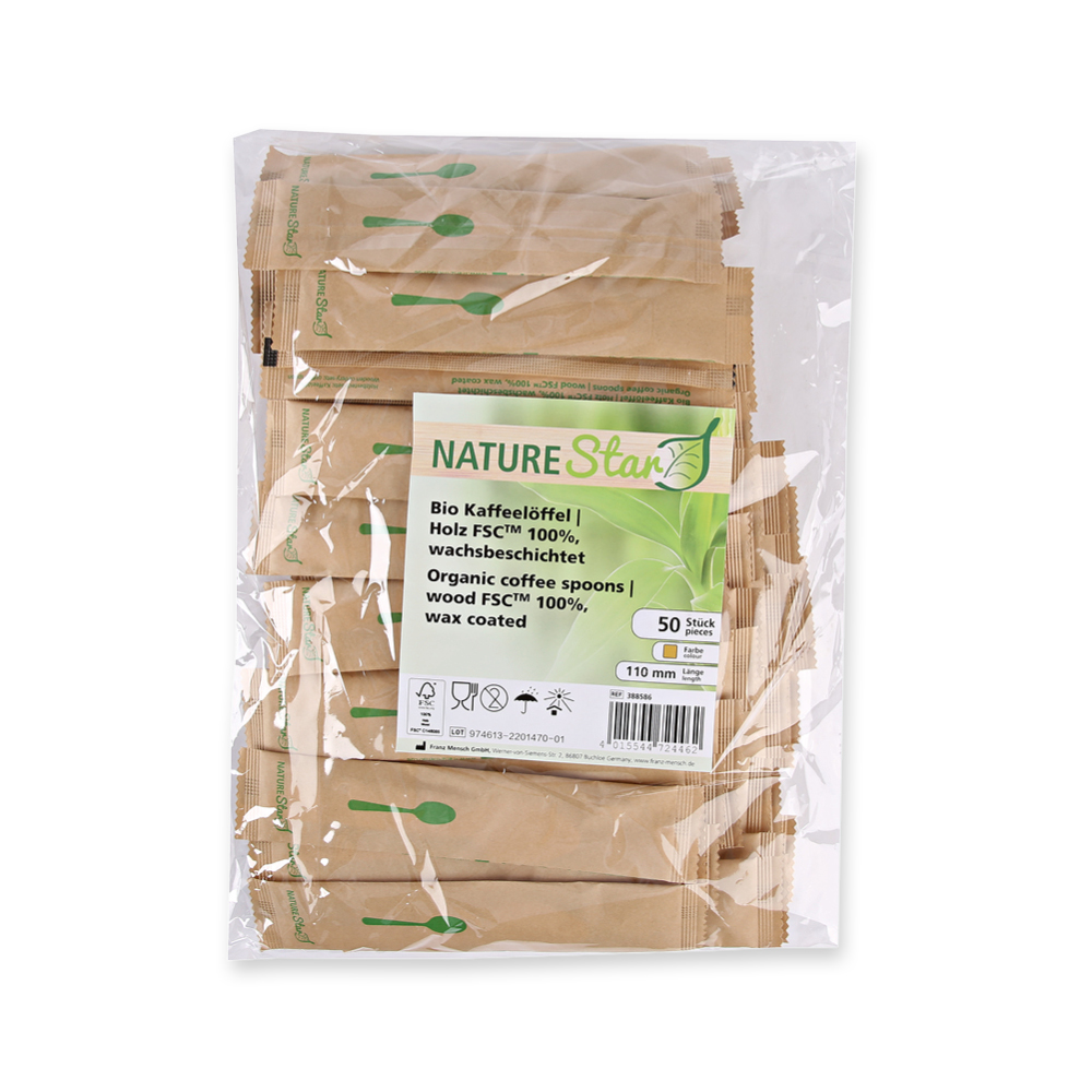 Bio Kaffeelöffel aus Holz FSC® 100%, wachsbeschichtet, Außenverpackung