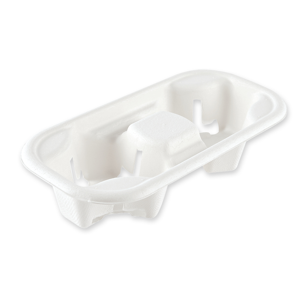Bio Becherhalter Double | Zuckerrohr, Schrägansicht Bio Becherhalter Double aus Zuckerrohr, Schrägansicht