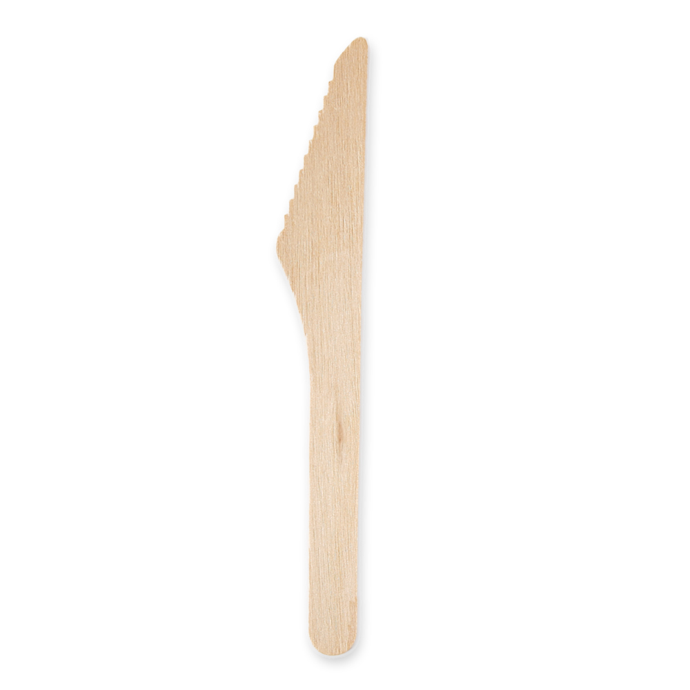 Organic disposable birch wood knife, FSC® certified in the front view. 