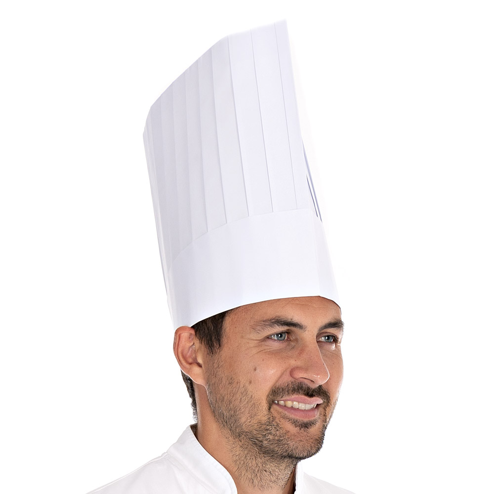 Kochmützen Le Chef aus Papier mit 30cm in der Schrägansicht