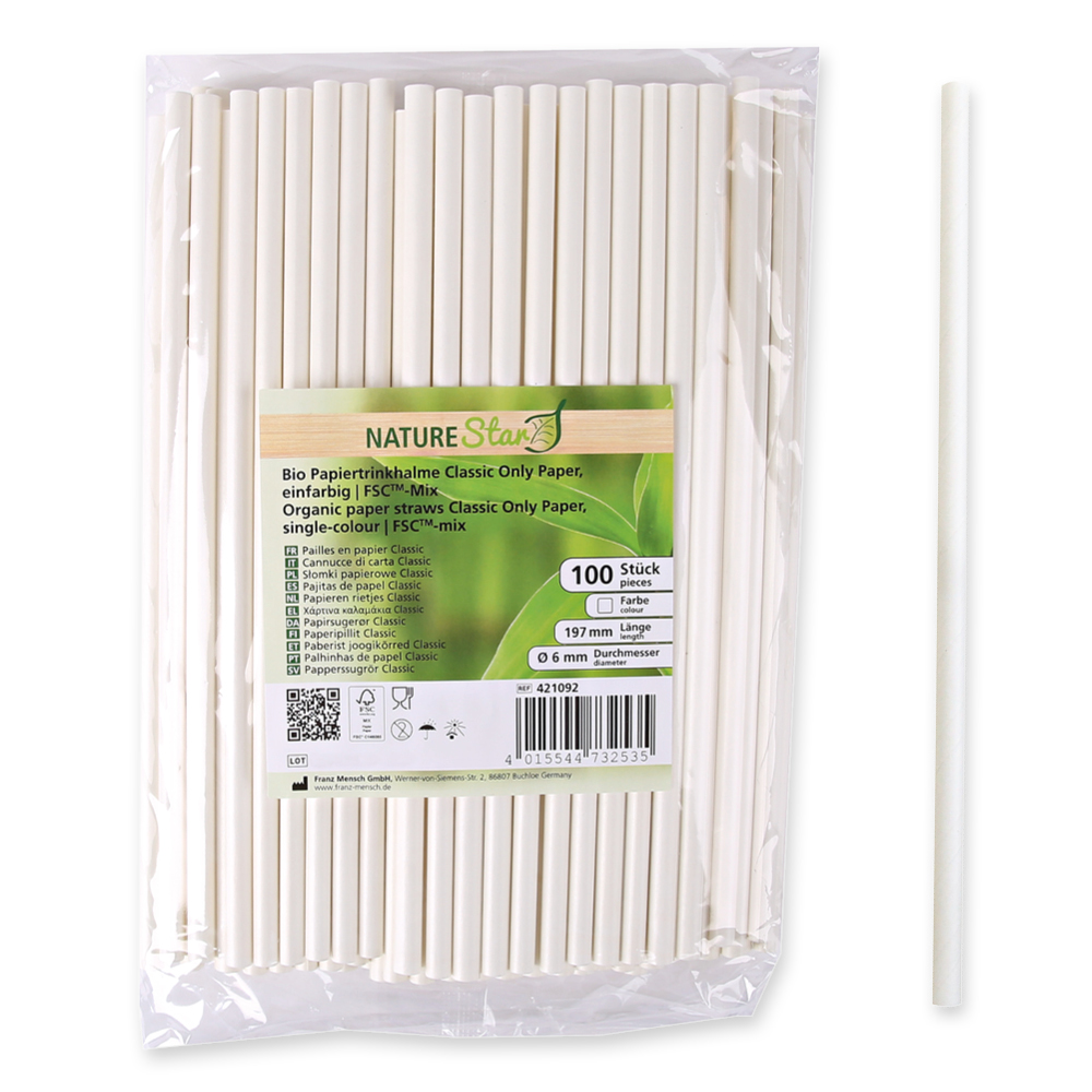 Bio Papiertrinkhalme Classic Only Paper, einfarbig | FSC®-Mix in der Frontansicht