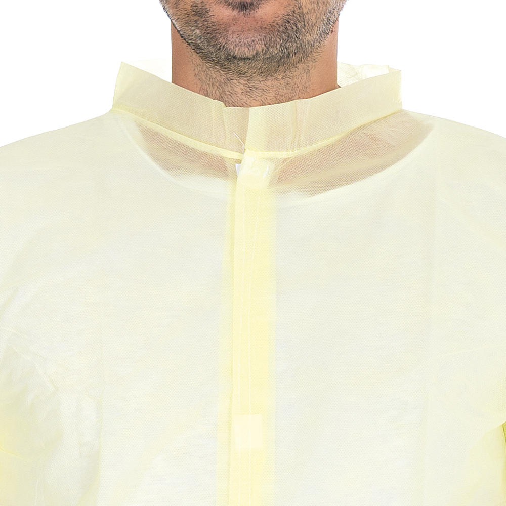 Visitor gowns Light with velcro made of PP in yellow with stand-up collar