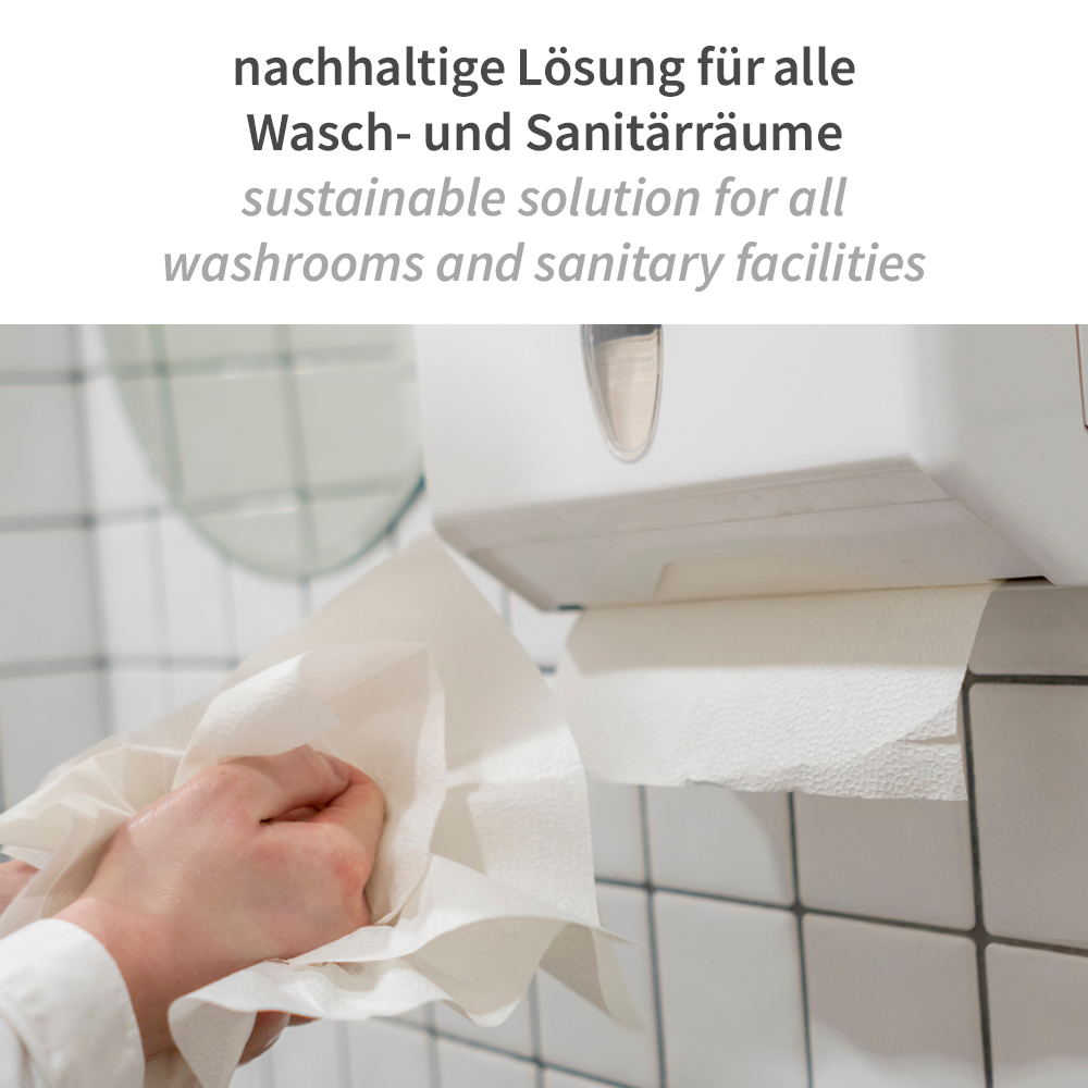 Paper hand towels in 5 packs, 1-ply made of recycled paper with V/ZZ-fold as sustainable solution 