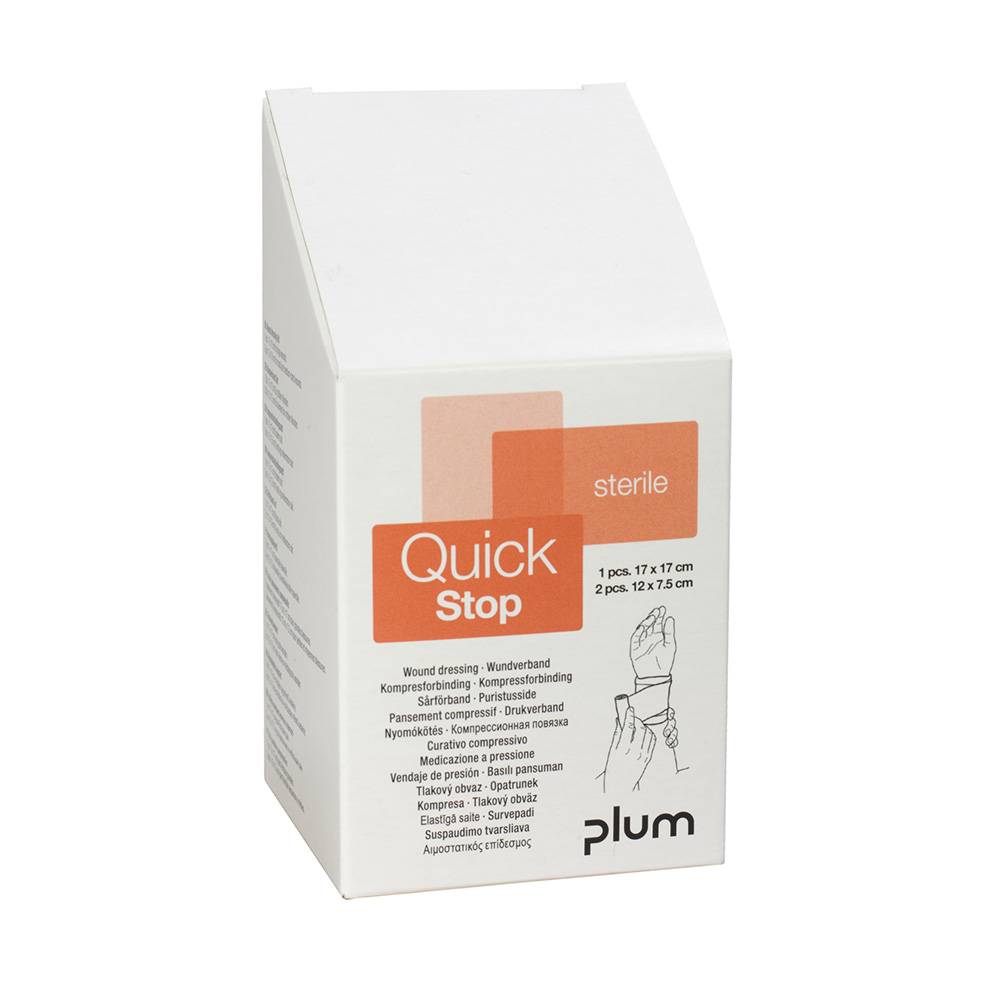 Plum QuickStop, wound dressing, packaging