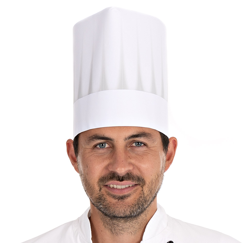 Europa chef's hat made of embossed paper exposed in white