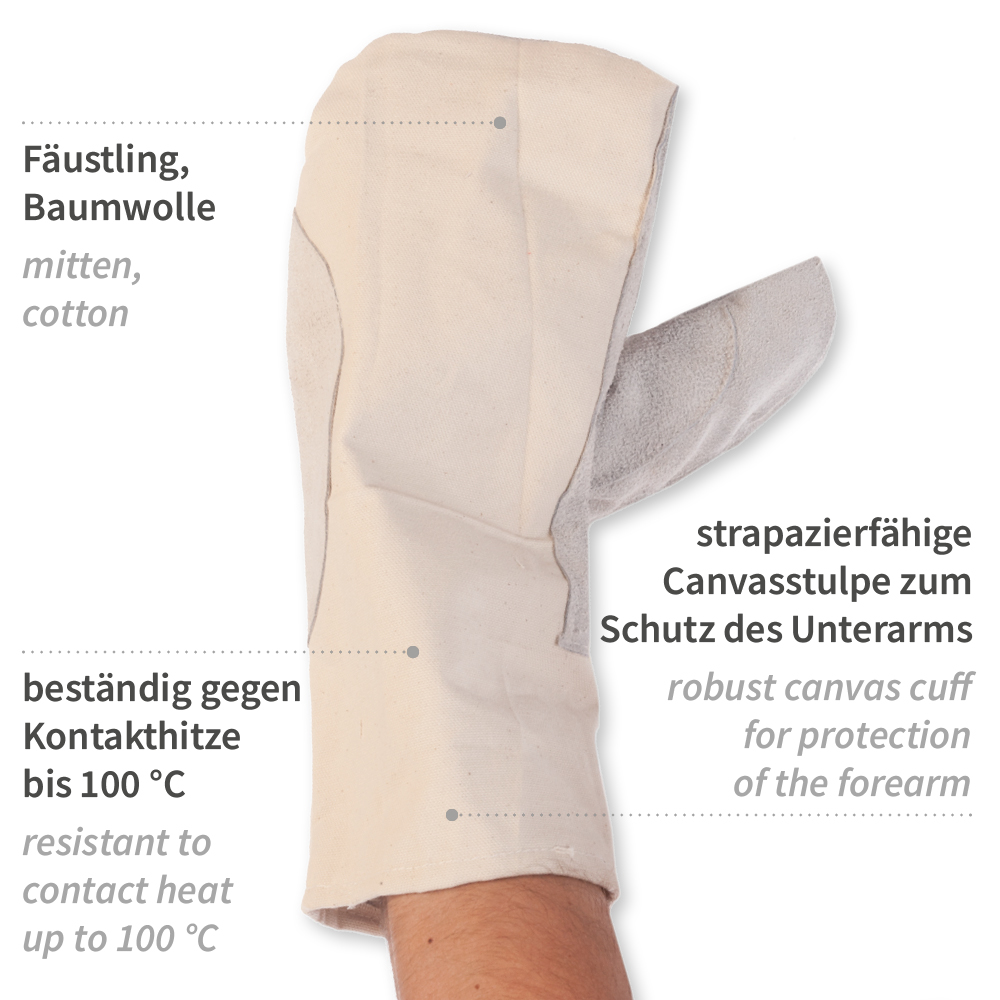 Ofenhandschuhe aus Leder und Canvas mit Erklärung