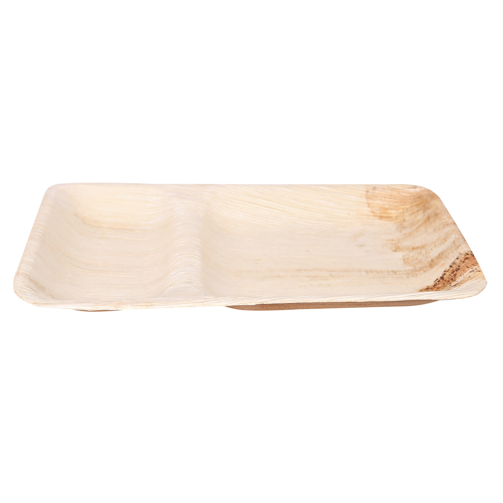 Plates 2-compartments, rectangular made of palm leaf in nature and smooth