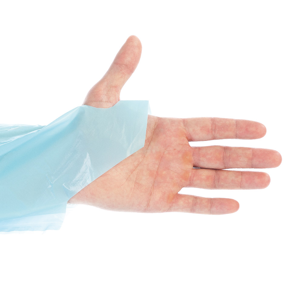 Examination gowns Light made of CPE in blue with thumbhole