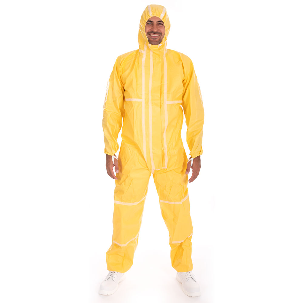Coveralls ChemicalStar Type 3B+4B+5B+6B made of SMS/PE in yellow in the front view