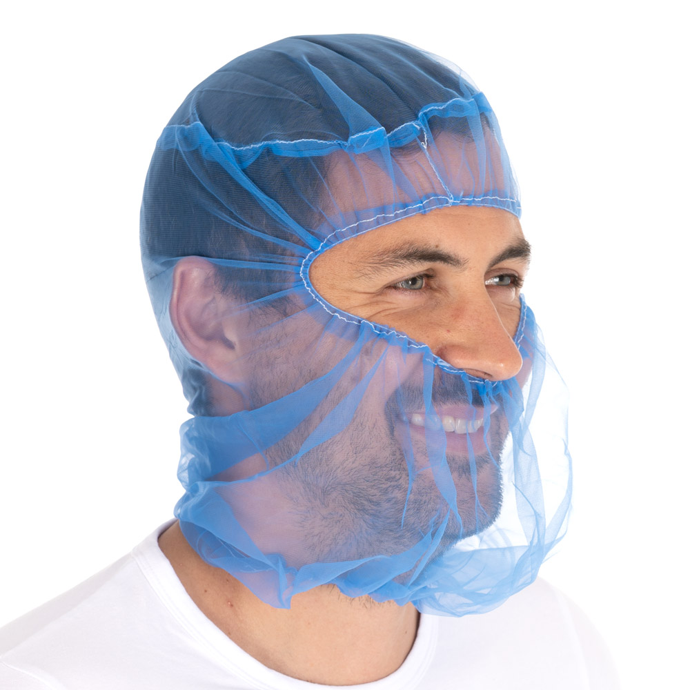 Astrohauben Micromesh | Nylon, blau, Schrägansicht, unter Nase Astrohauben Micromesh aus Nylon in blau in der Schrägansicht unter der Nase