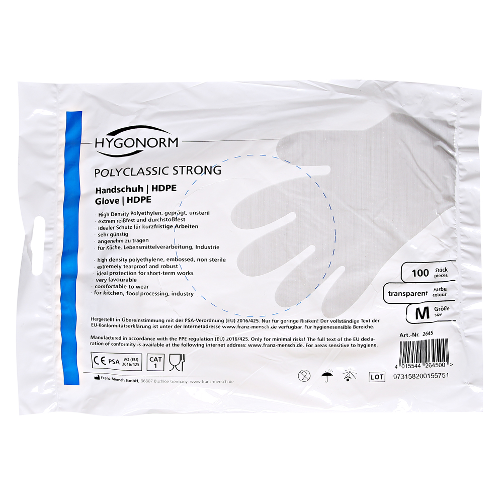 HDPE gloves Polyclassic Strong in transparent in the 100 pcs bag