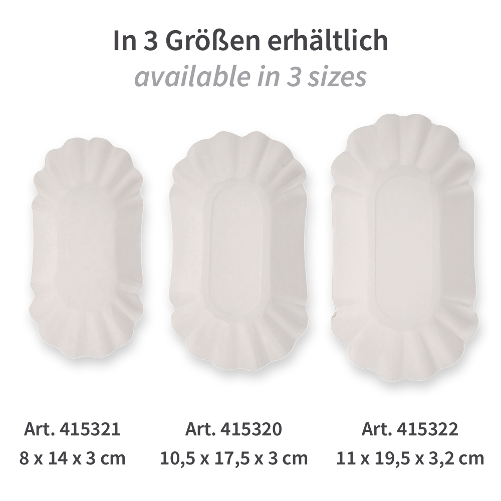 Organic paper trays, oval made of paperboard in FSC®-Mix with 3 sizes
