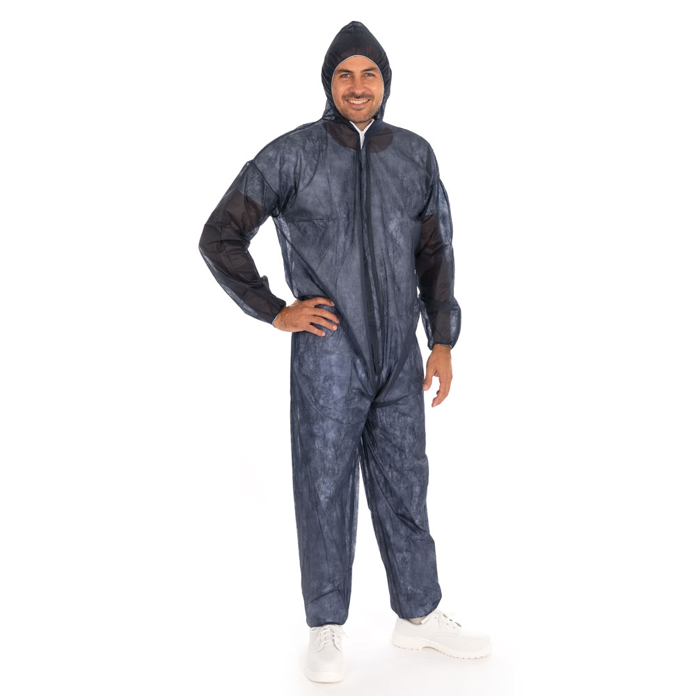 Coveralls Eco with hood made of PP in dark blue in the front view