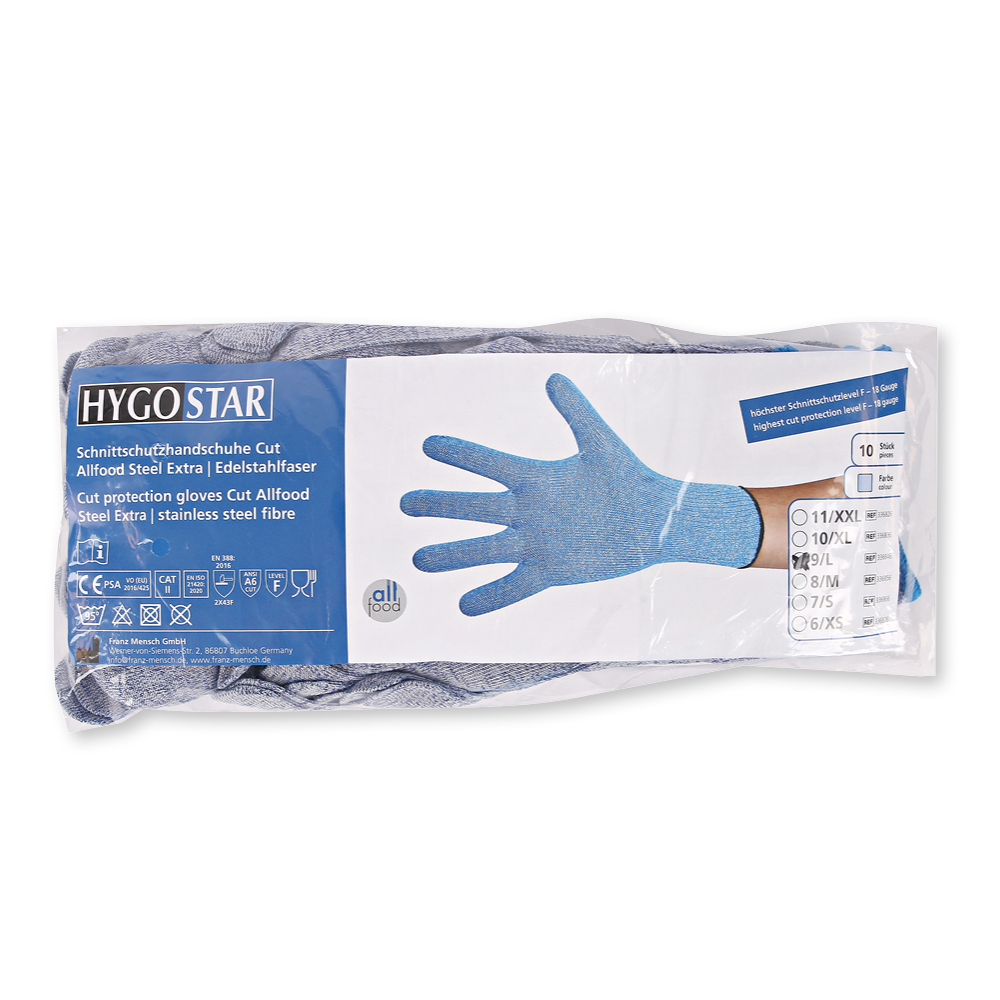 Cut protection gloves Cut Allfood Steel Extra made of stainless steel fibre, in the packaging