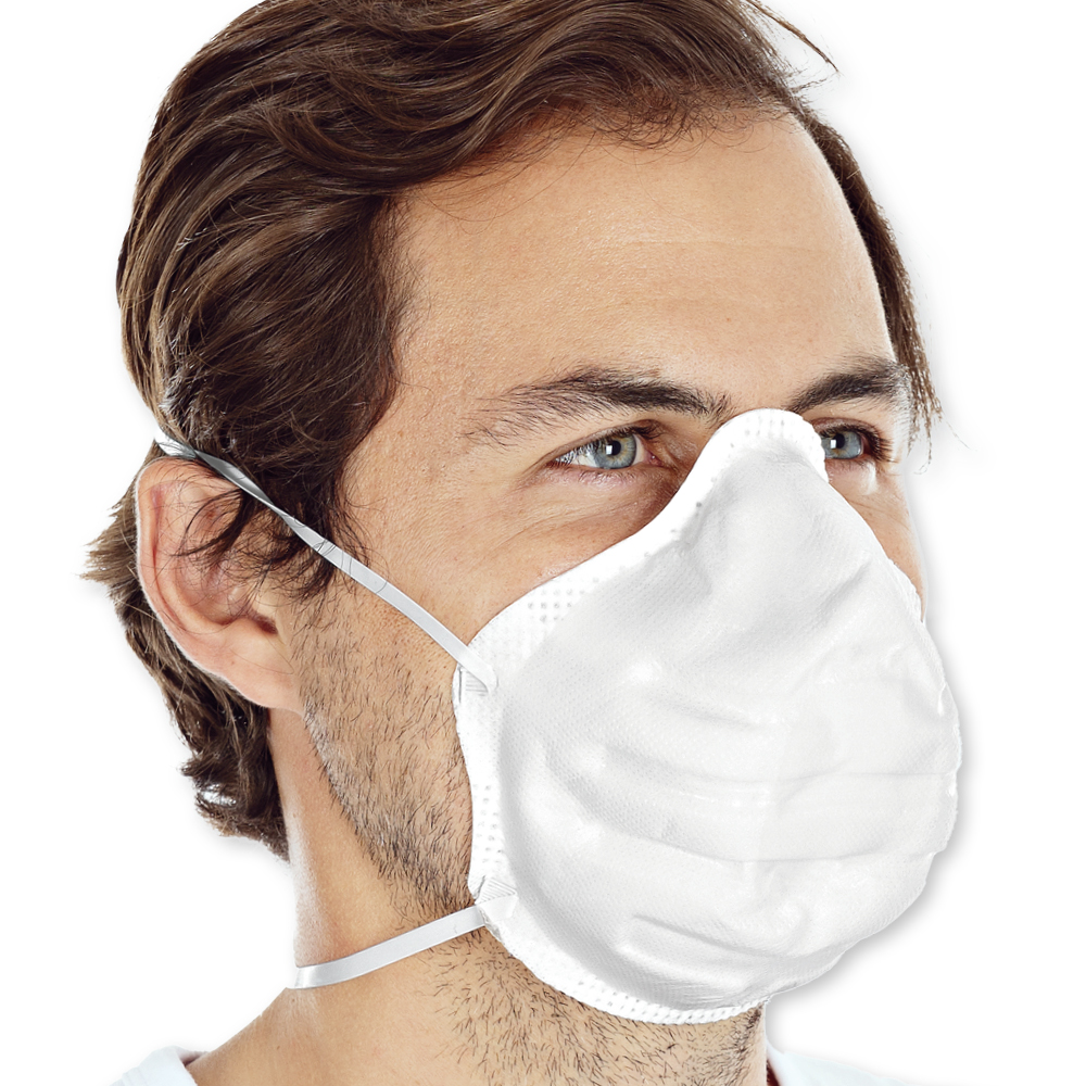 Atemschutzmasken FFP3 NR, vorgeformt aus PP in der Schrägansicht