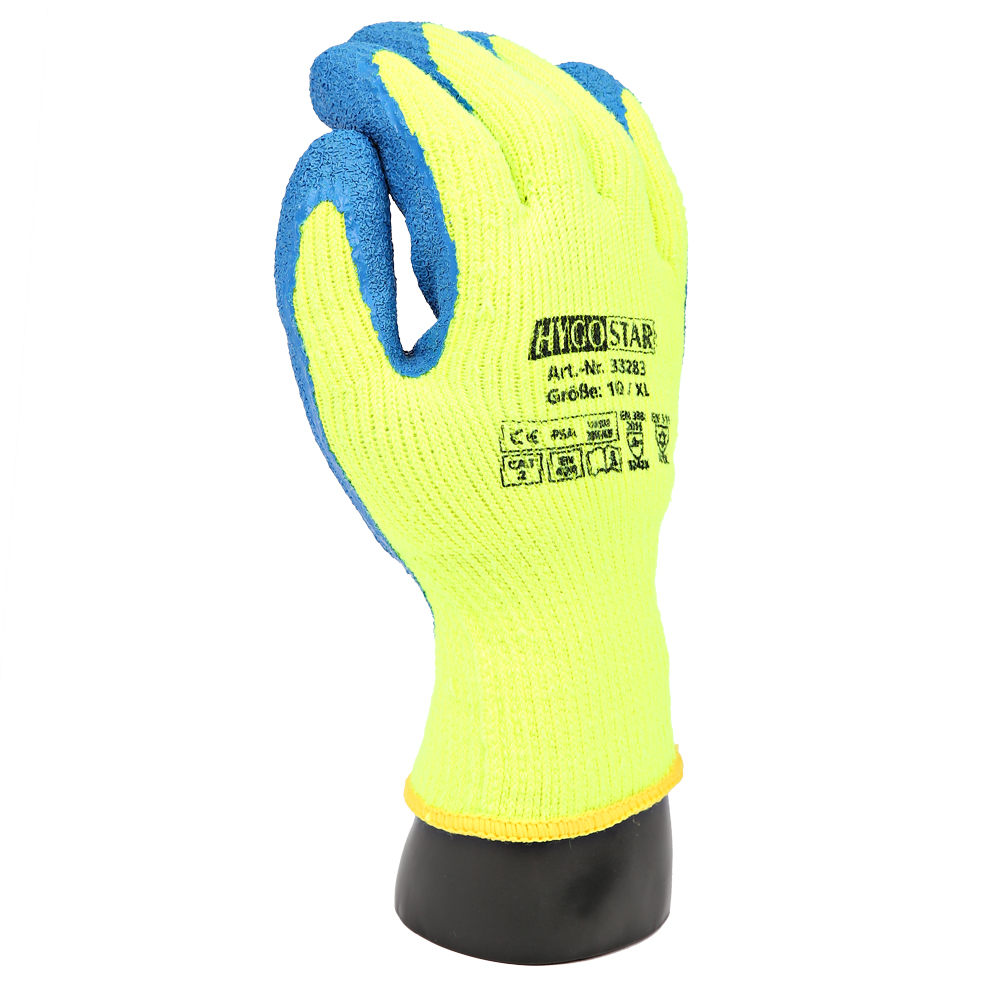 Cold protection gloves Winter Star with latex coating in neon yellow-blue